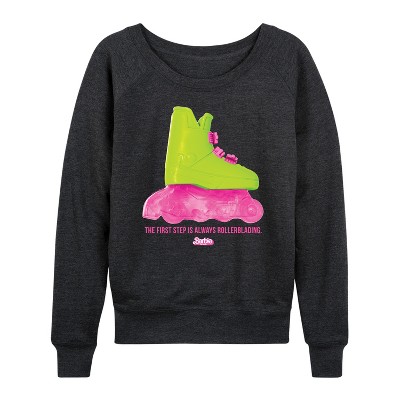 Women's - Barbie - Rollerblading Barbie the Movie Lightweight French Terry Wide Neck Long Sleeve Shirt