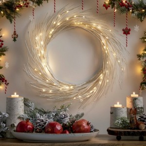 SEVOBAL Wreaths 24 Inch Christmas Wreath Front Door Decorations for Indoor Outdoor Festive Holiday Garland Christmas Paper Wreath, Gold, 24"*24"*4" - 1 of 4