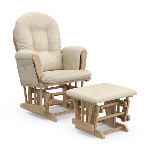 Storkcraft Hoop Glider Nursery Rocking Chair and Ottoman Natural Frame Beige Fabric