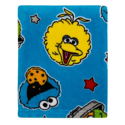 Sesame Street Come and Play Blue Green Red and Yellow Elmo Big Bird Cookie Monster and Oscar the Grouch Toddler Blanket