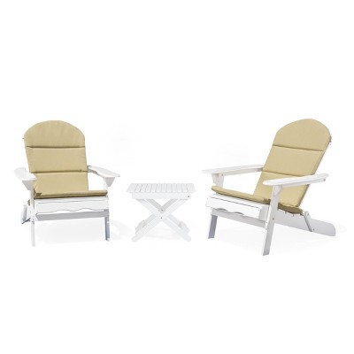 Malibu 3pc Outdoor 2 Seater Acacia Wood Chat Set with Cushions - Khaki/White - Christopher Knight Home