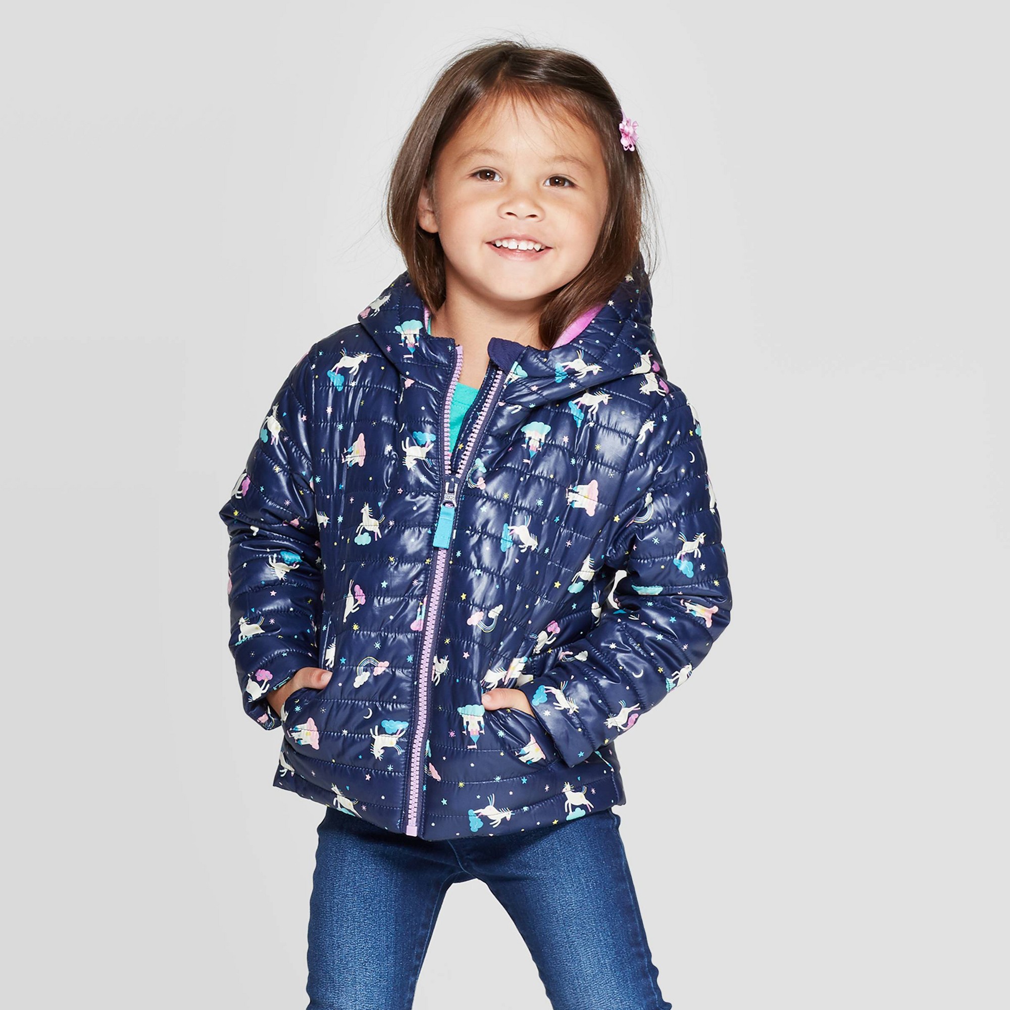 Toddler Girls Midweight Puffer Jacket Cat Jack Blue 12M