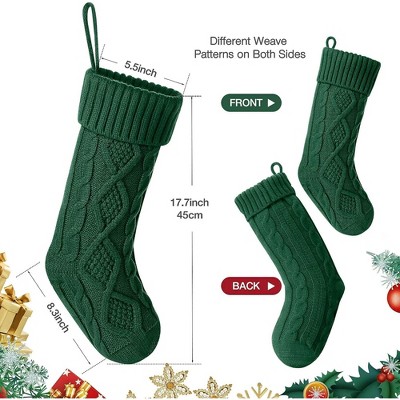 Set of 6 Burgundy, Ivory, and Green Knit Christmas Stockings
