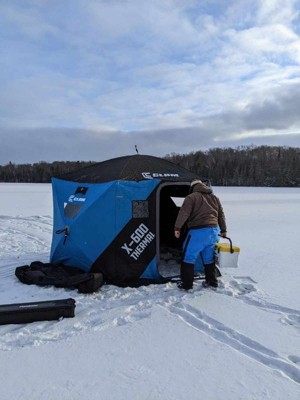 Clam 17482 X-800 Portable 7 Person 15 Foot X 8 Foot Ice Fishing Angler  Thermal Hub Shelter Tent With Anchor Straps And Carrying Bag : Target