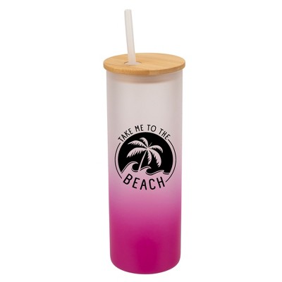 Elanze Designs Take Me To The Beach Summer Vibes Wrap-Around Design 25 Ounce Frosted Gradient Glass On-The-Go Coffee Travel Skinny Tumbler Mug Cup,