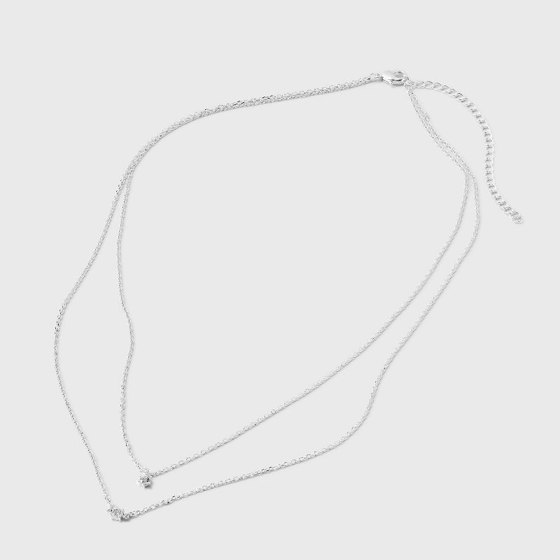 Silver Plated Cubic Zirconia Station Layered Necklace - A New Day&#8482; Silver, 4 of 6