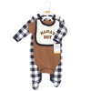 Hudson Baby Infant Boy Cotton Sleep and Play, Bodysuit and Bandana Bib Set, Brown Navy Mamas Boy - 2 of 4