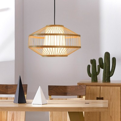 Small Natural Bamboo Lantern Pendant Lamp with Rattan Shade