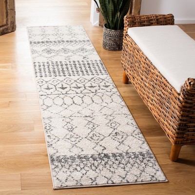 Ivory and Gray Hand-knotted Wool Runner Rug