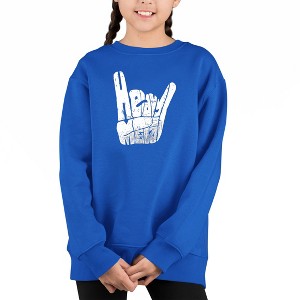 LA Pop Art Heavy Metal - Girl's Word Art Crewneck Sweatshirt - 1 of 3