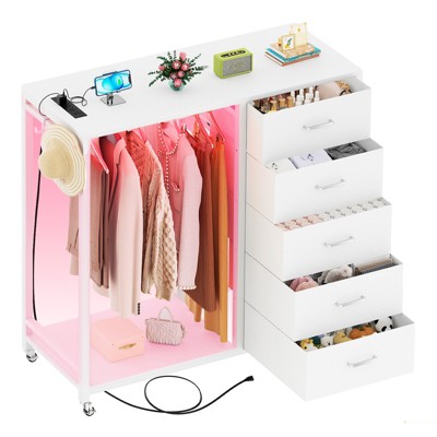 Aheaplus 45'' Rollway Dresser with Charge Station and LED Light, Chest With Drawers for Kids Room