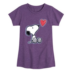Girls' - Peanuts - Snoopy Heart Fitted Short Sleeve Graphic T-Shirt - 1 of 4
