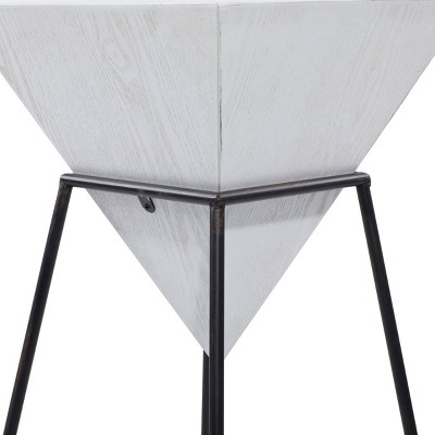 Triangular Wood and Metal Accent Table with White Top