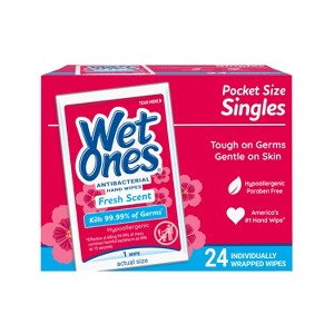 Wet Ones Antibacterial Hand Wipes Singles - Fresh Scent - 24ct - 1 of 4