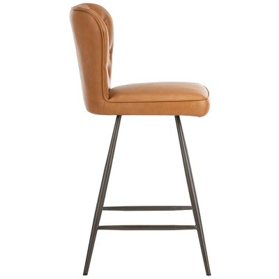 Transitional Camel Leather Swivel Counter Stool, 17"W