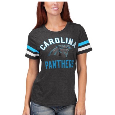 G-III Sports Womens Carolina Panthers Embellished T-Shirt, Grey, Large