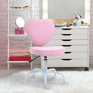 HOMCOM Heart Love Shaped Back Design Office Chair with Adjustable Height and 360 Swivel Castor Wheels, Pink - 1 of 4