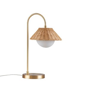 Ink+Ivy 13"x10" Laguna Rattan Weave Shade Table Lamp: Gold Finish, Iron Base, UL Listed - 1 of 4