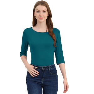 INSPIRE CHIC Women's Classic Solid Elbow Sleeves Round Neck Slim Fit T-Shirts - 1 of 4