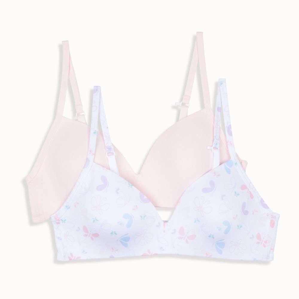 Hanes Girls' 2pk Wire Free Butterfly Printed Bra Varies Size 