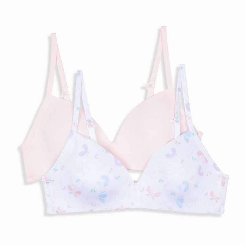 Hanes 2pk Wire Free Butterfly Printed Bra Pink/Purple, 1 of 3