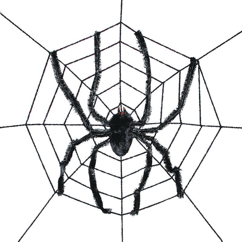 Sunstar Spider Web with Spider Halloween Decoration - 8 ft - Black, 1 of 2