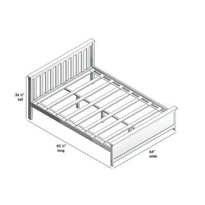 Elegant Pine Wood Queen Bed Frame with Slatted Headboard, White