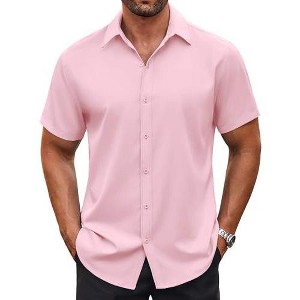 mens pink button down dress shirt adviicd Short Sleeve Up Shirts For Men Casual Button Shirts Long Sleeve Regular Fit Men XL high collar shirt, pink -