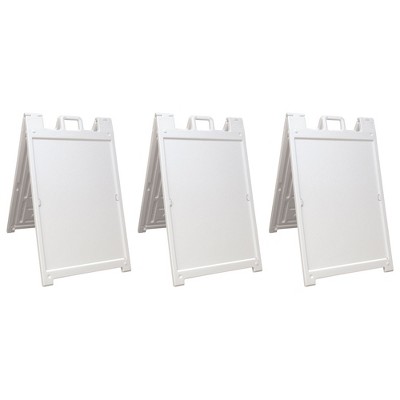 Plasticade Signicade Deluxe A Frame Sidewalk Curb Sign Portable Folding Double Sided Display with Quick Change System for Store Signs, White (3 Pack)