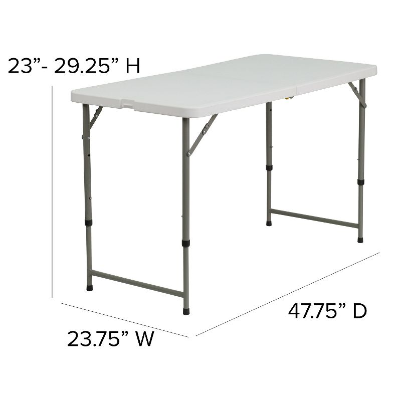 Emma and Oliver 4-Foot Height Adjustable Bi-Fold White Plastic Folding Table w/ Handle, 3 of 6