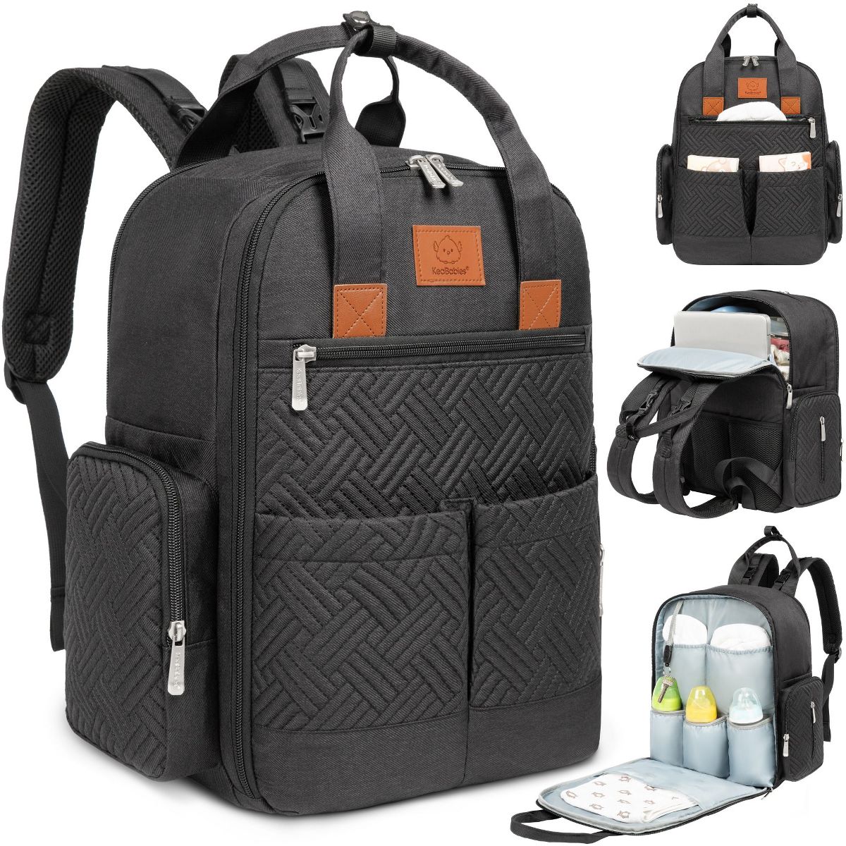 KeaBabies Bree Diaper Bag Backpack, Large Waterproof Diaper Bags with Changing Pad, Girl, Boy, Kids Travel Essentials (Charcoal)