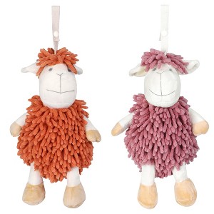 REGALWOVEN Cute Sheep Chenille Soft Absorbent Quick Drying Fuzzy Ball Hand Towel 9" x 13" 2 Pcs - 1 of 4