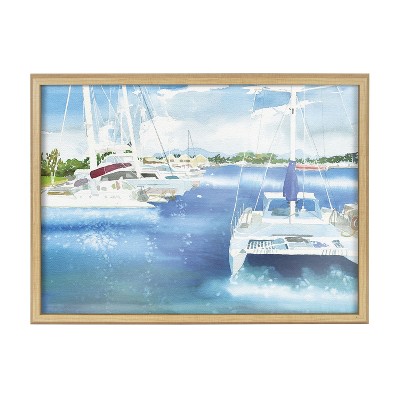 Summer Sailing Blue and Natural Framed Glass Print, 18x24