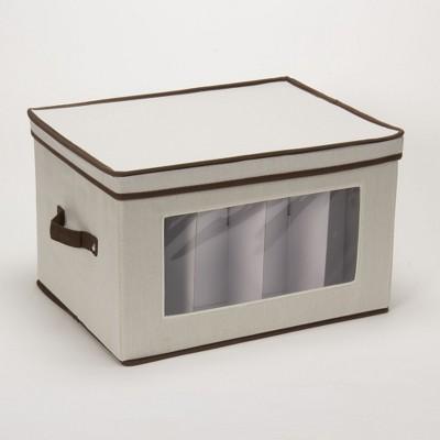 Natural Fabric Collapsible Stemware Storage Box with Lift Off Lid