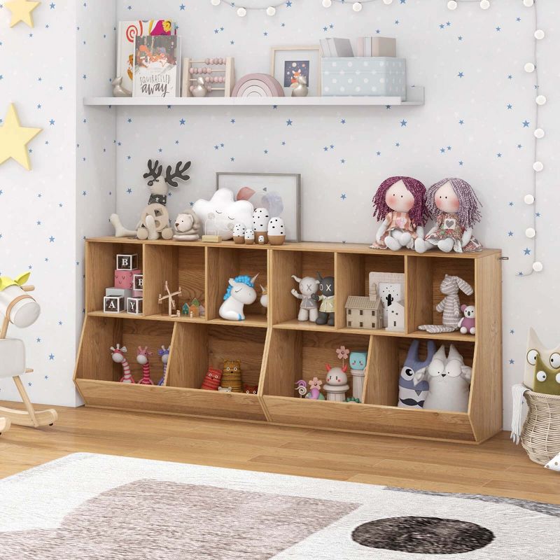 Costway 5-Cubby Kids Toy Storage Organizer Wooden Bookshelf Display Cabinet Natural/White, 4 of 11