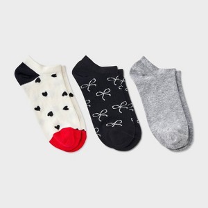 Women's Bows & Polka Dots 3pk Low Cut Socks - A New Day™ Black/Ivory/Red 4-10 - 1 of 3