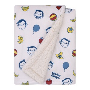 Universal Curious George White, Blue, Red, and Yellow Balloons, Bananas and Hats Super Soft Cuddly Plush Baby Blanket - 1 of 4