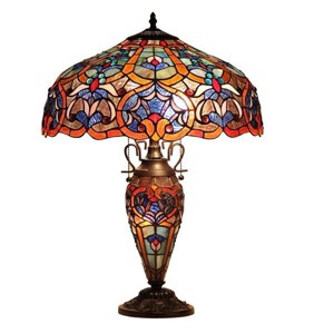 Chloe Lighting Sadie Tiffany-Style 3 Light Victorian Double Lit Table Lamp 18" Shade - 1 of 2