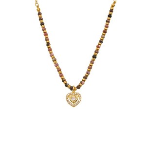 Natural Stone Beaded Necklace for Women - HTUTWOO™ Adjustable Choker with Zirconia Heart Pendant, 18K Gold Plated Jewelry - 1 of 4