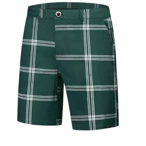 Lars Amadeus Men's Summer Flat Front Zipper Checked Chino Shorts - 1 of 4