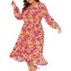 Agnes Orinda Women's Plus Size Floral Printed V Neck Long Sleeve Tiered Ruffle Hem Midi Flowy A-Line Dresses - 2 of 4