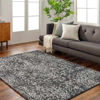 Amelia Black and Gray Synthetic Rectangular Area Rug 3'11" x 5'7"