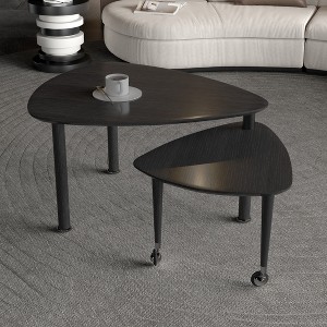 KTMBDW 2 Tier Modern Coffee Table, 360 Degree Rotatable Coffee Center Table with Wood Legs and Sintered Stone Tabletop, Cocktail Table for Living Room - 1 of 4