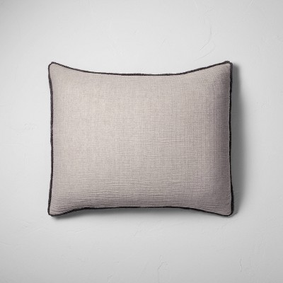 Standard Textured Chambray Cotton Pillow Sham Dark Gray - Casaluna™