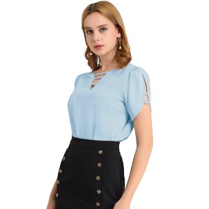 INSPIRE CHIC Women's Cutout Round Neck Cap Sleeve Casual Top - 1 of 4