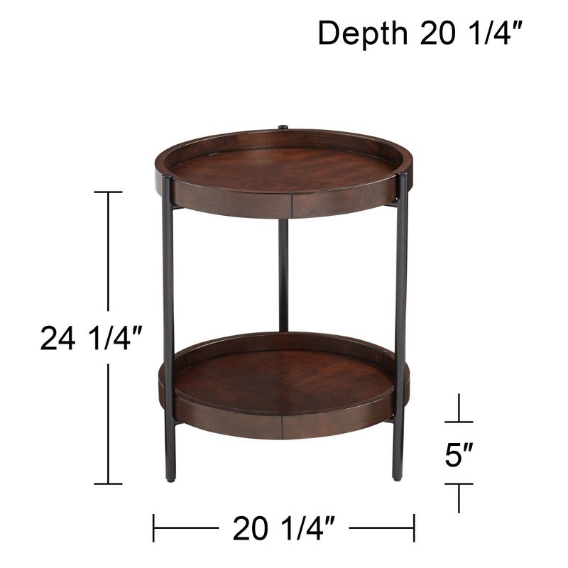 55 Downing Street Taos Industrial Metal Wood Round Accent Side End Table 20 1/4" Wide Bronze Walnut Tray Tabletop Shelf for Living Room Bedroom House, 4 of 10