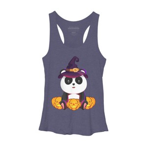 Women's Design By Humans Cute Panda Mock up Witch With Jack O Lantern Halloween T-Shirt By thebeardstudio Racerback Tank Top - 1 of 3