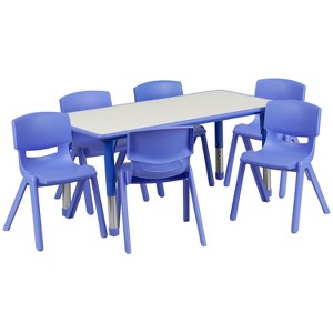 Flash Furniture 23.625"W x 47.25"L Rectangular Plastic Height Adjustable Activity Table Set with 6 Chairs - 1 of 4