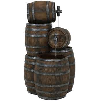 Sunnydaze 29"H Electric Polyresin Stacked Whiskey Barrel Outdoor Water Fountain with LED Lights