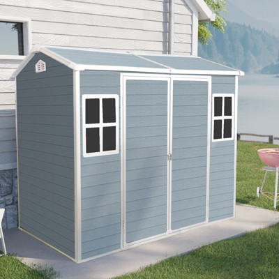 8x4 FT Resin Outdoor Storage Shed, Garden Storage Shed With Lockable Doors, Utility Tool Storage House for Backyard Garden Patio Lawn